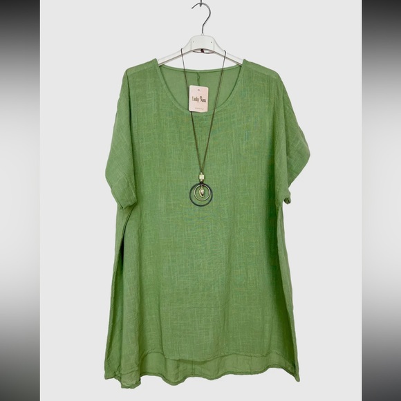 ShopEvelynne Tops - Made in Italy Cotton Linen Tunic Top With Necklace